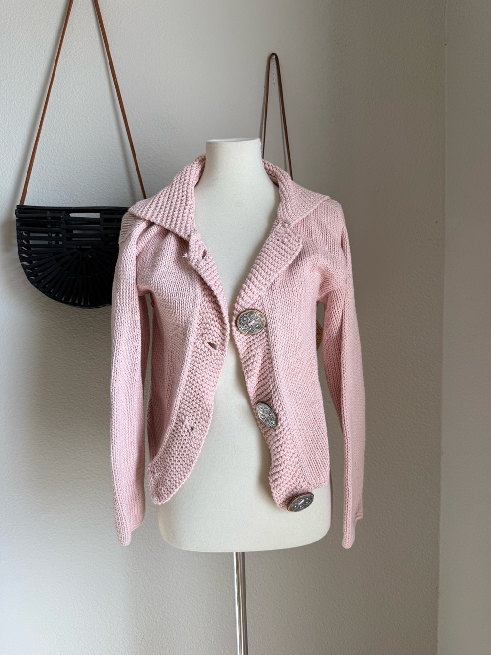 Caravan Pink Knit Big Button Cardigan, Size S/M